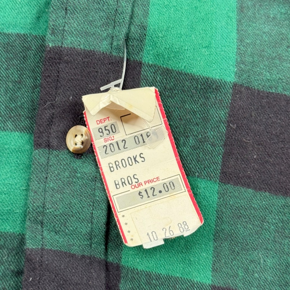 NWT VTG Brooks Brothers Green Black Buffalo Plaid Flannel Button Shirt Size M - Picture 6 of 11